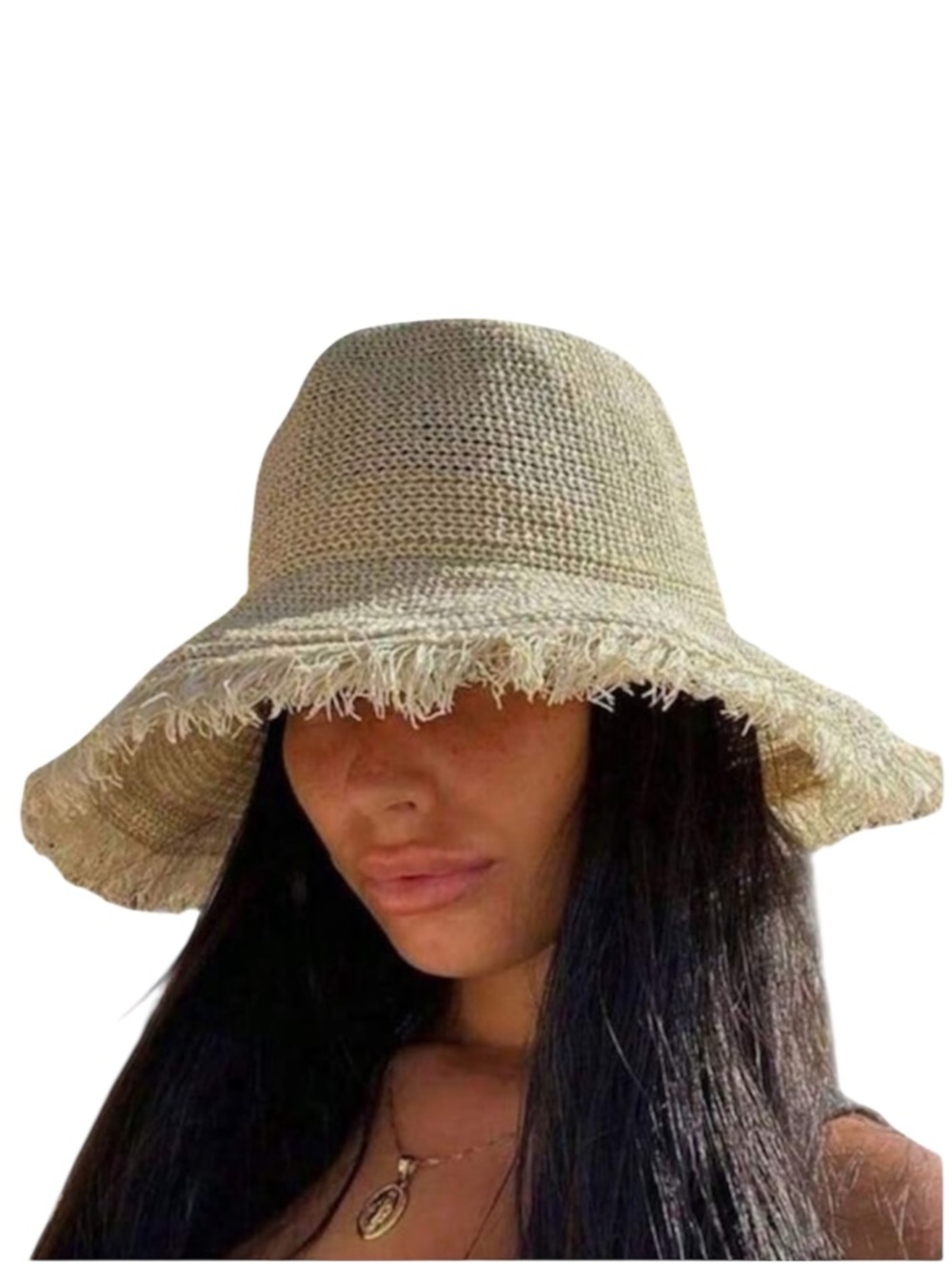 🔥🔥🆕Stylish Frayed Edge Foldable Beige Straw Wide brim Hat